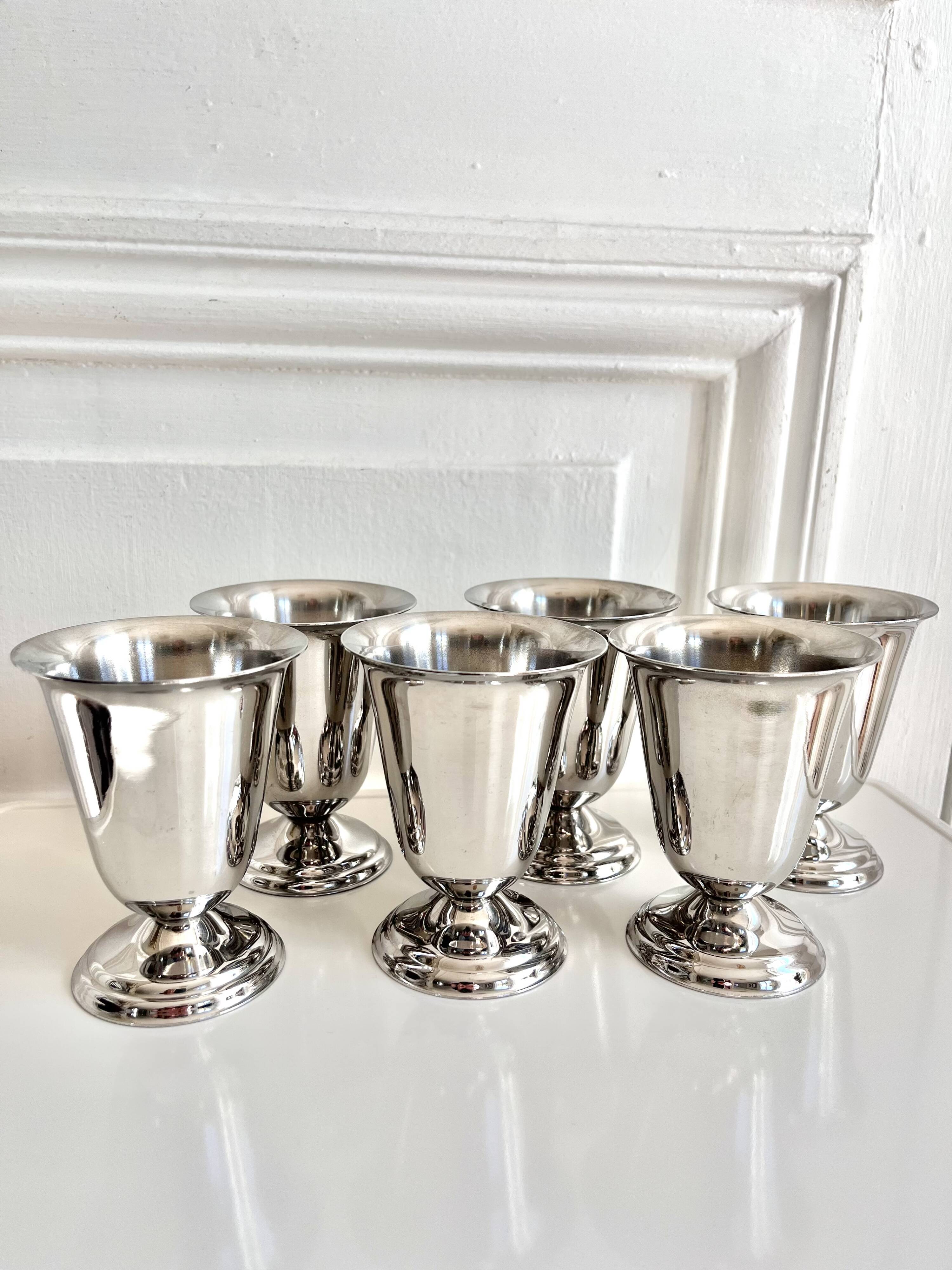 6 vintage stainless steel ice cream cups in the shape of a tumbler.