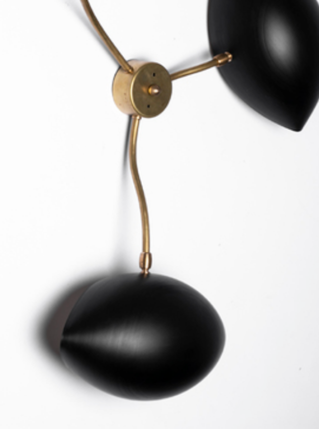 60's brass and black metal sculptural sconce