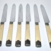 Series of 6 retro table knives in steel and ivory cracked lacquer 1940