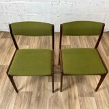 Set of 6 dining chairs in rosewood and green fabric signed T.S.M, 60s