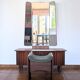 Vintage 70s dressing table with triptych mirror and matching bench.