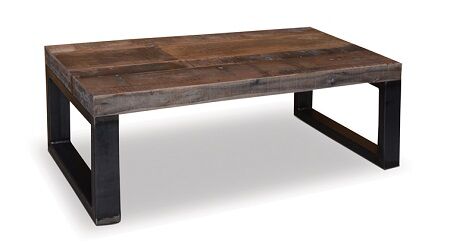 Industrial coffee table with wooden top and metal legs