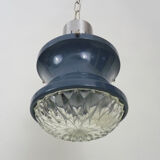 Vintage blue and gray pendant lamp in metal and plastic year 70