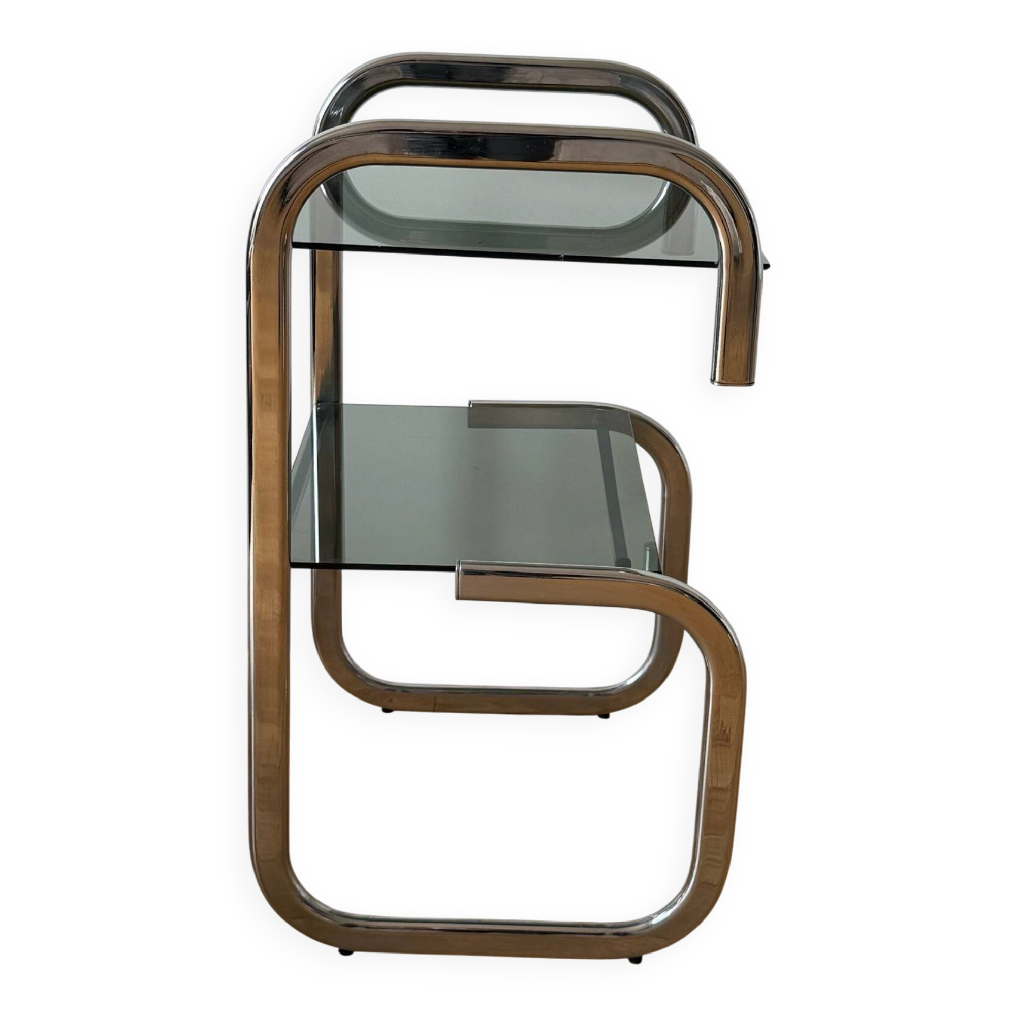 Vintage side table in smoked glass and chrome