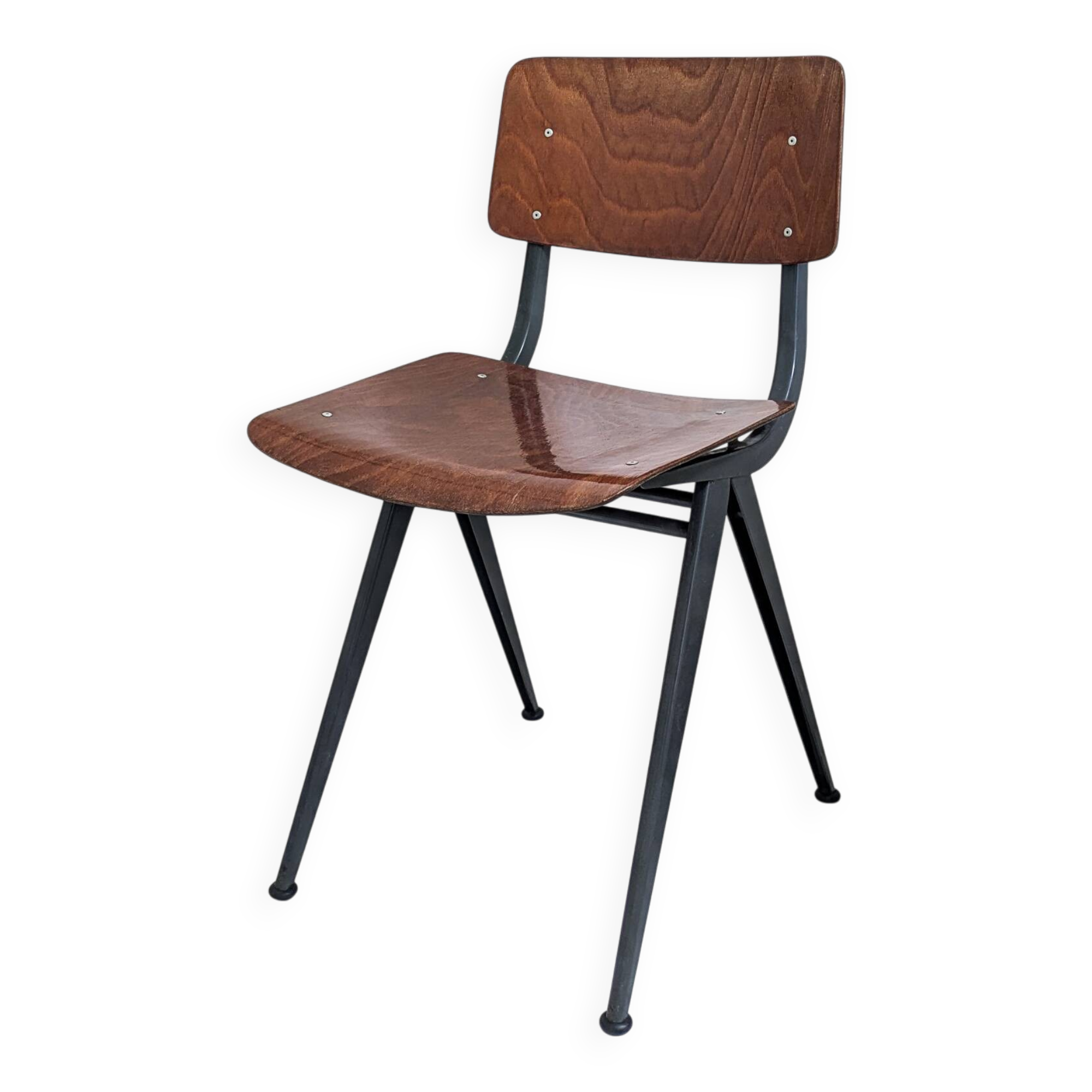 Chaise vintage Mid-Century bois et métal brun gris style danois scandinave