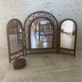 Large triptych rattan mirror 105x68cm