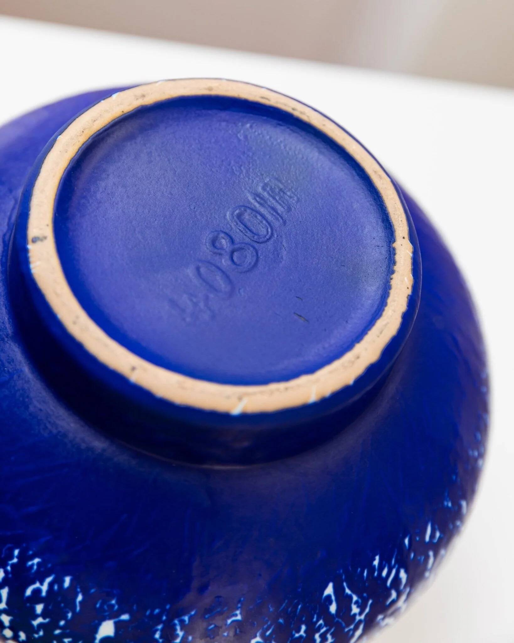 Deep cobalt blue glazed ceramic vase by VEB Haldensleben, mid-century 1960s Fat Lava style