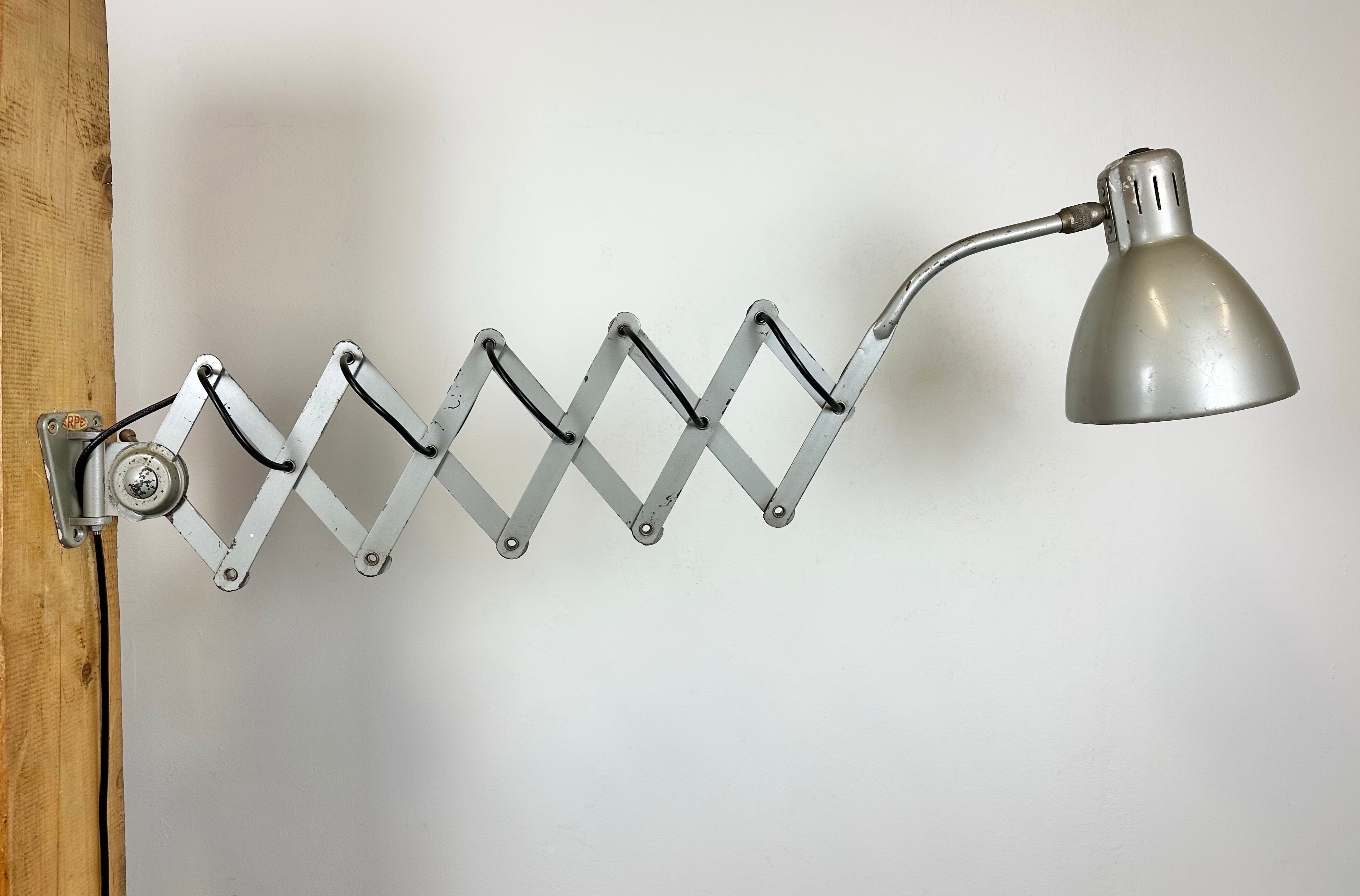 Grey industrial scissor wall lamp from erpe, 1960s