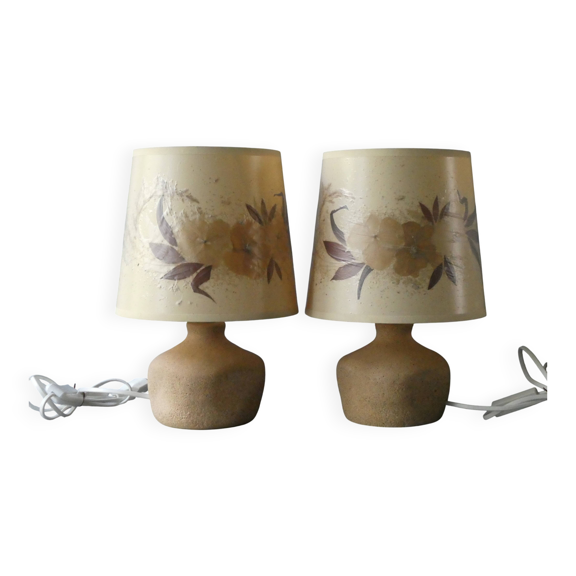 Pair of stone lamps with flower shades, 1970