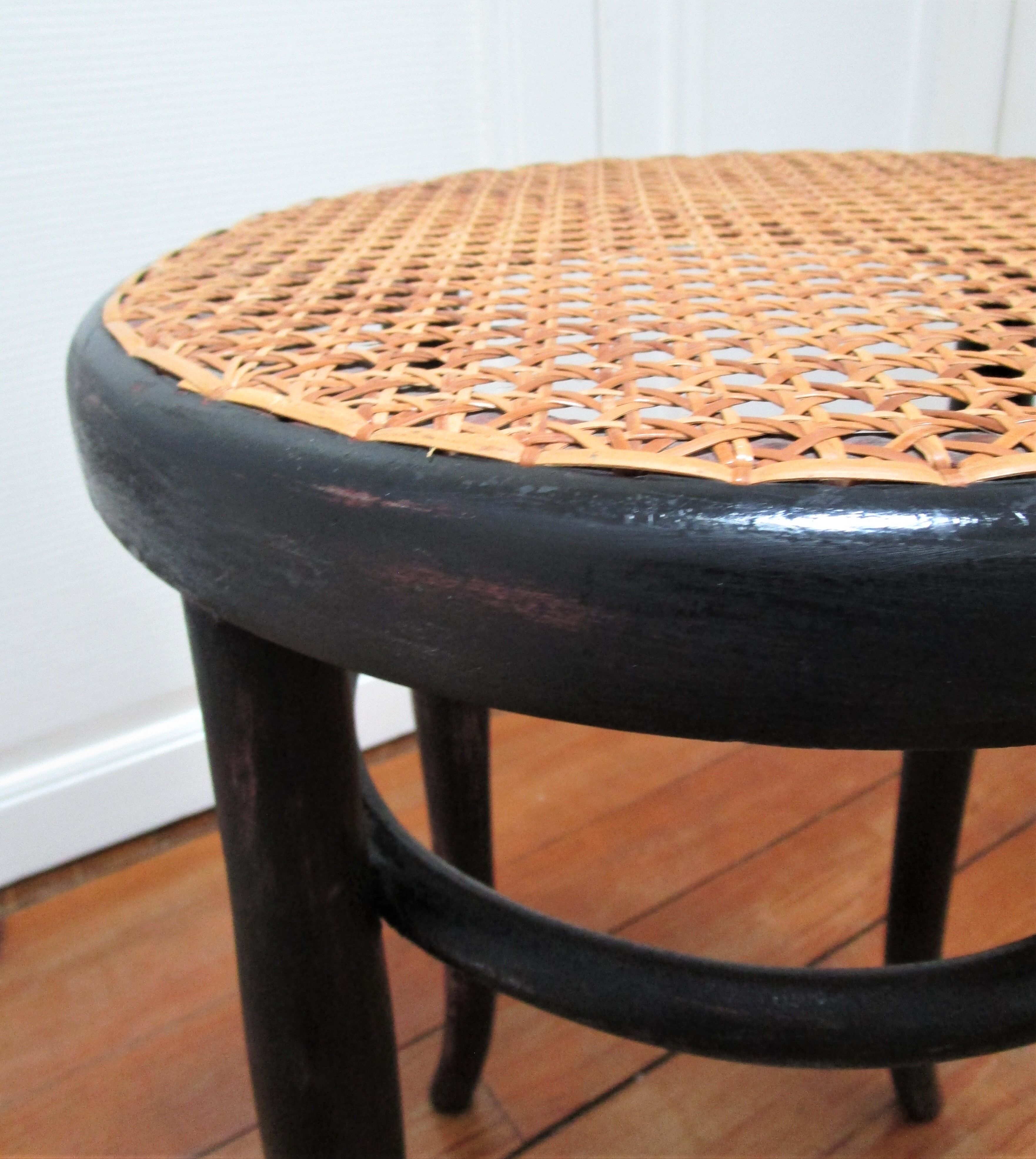 Black skated Thonet stool stamped