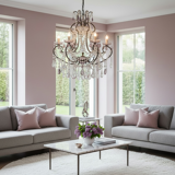 Chandelier vintage en cristal italien avec bobeches en verre lilas, 1