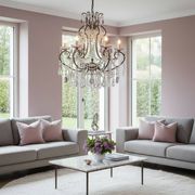 Vintage Italian Crystal Beaded Chandelier with Lilac Glass Bobeches, 1