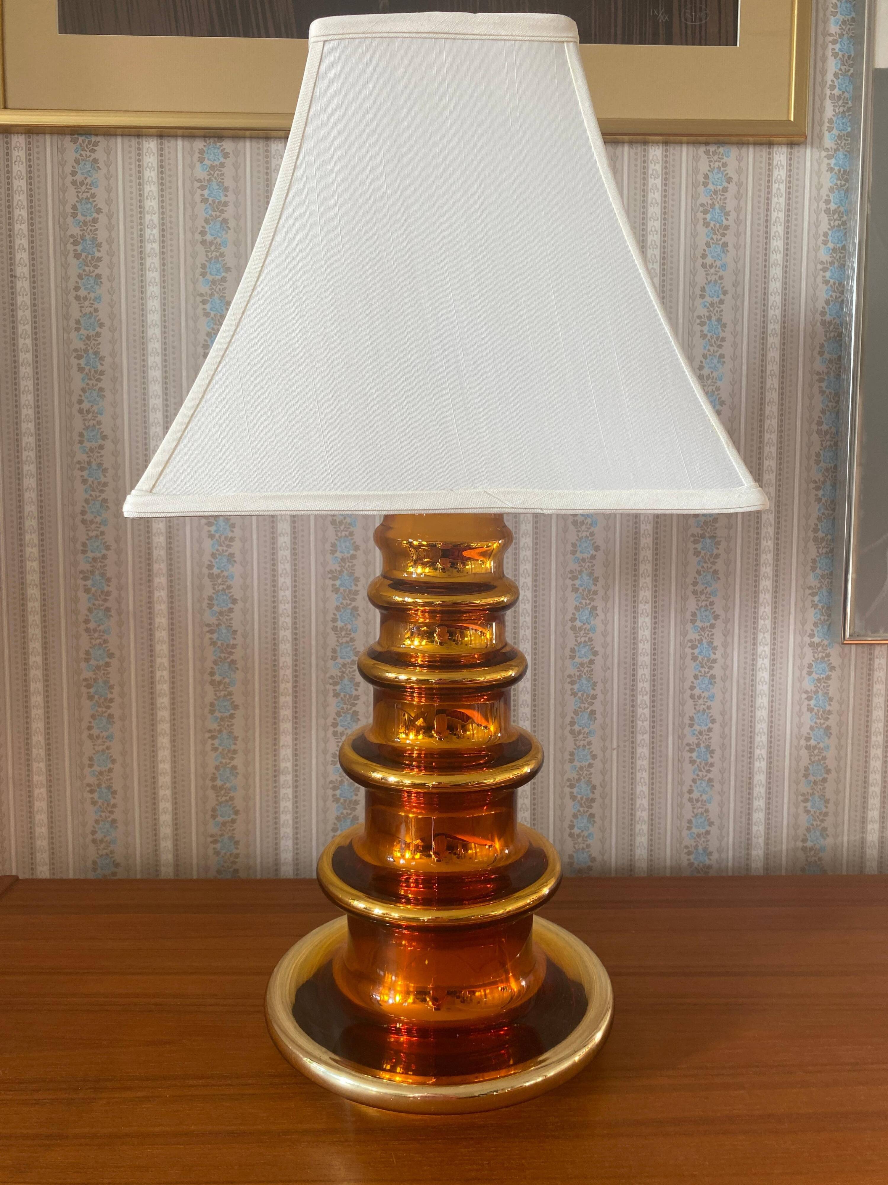 Metallic Amber Glass Table Lamp by Gustav Leek for Orrefors, 1960s