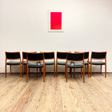 8 Danish Mid-Century Teak Dining Chairs #80 by Niels O. Møller for J. L. Moller, 1960s