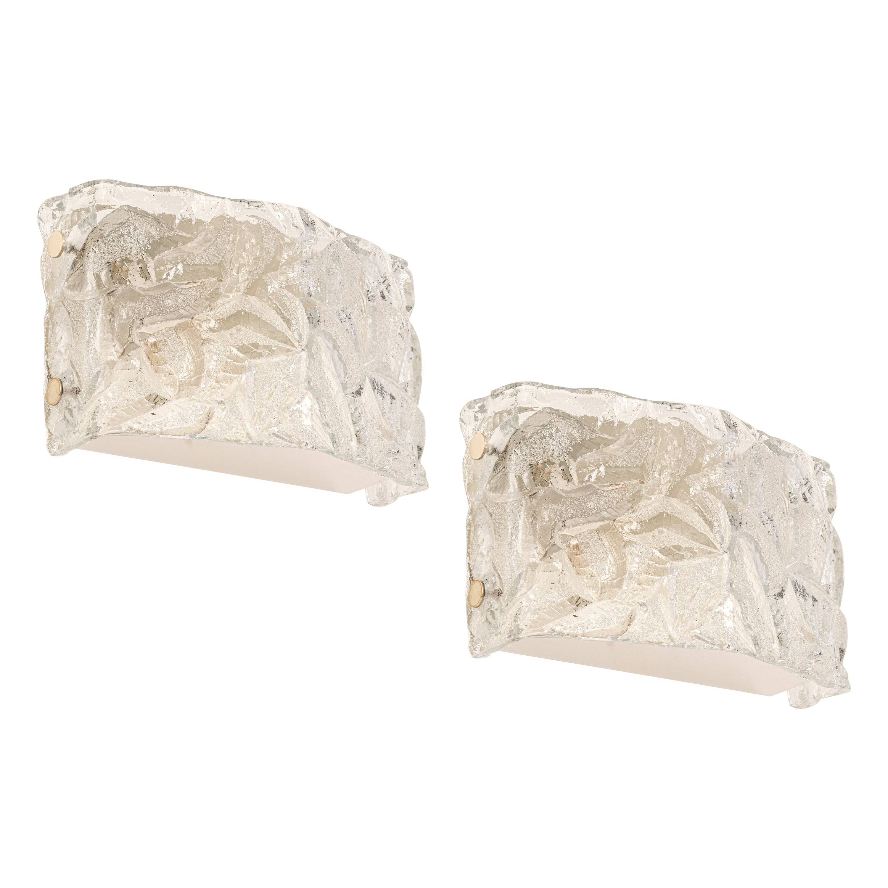 Pair of Murano glass wall sconces by Kaiser, Germany, 1970s.