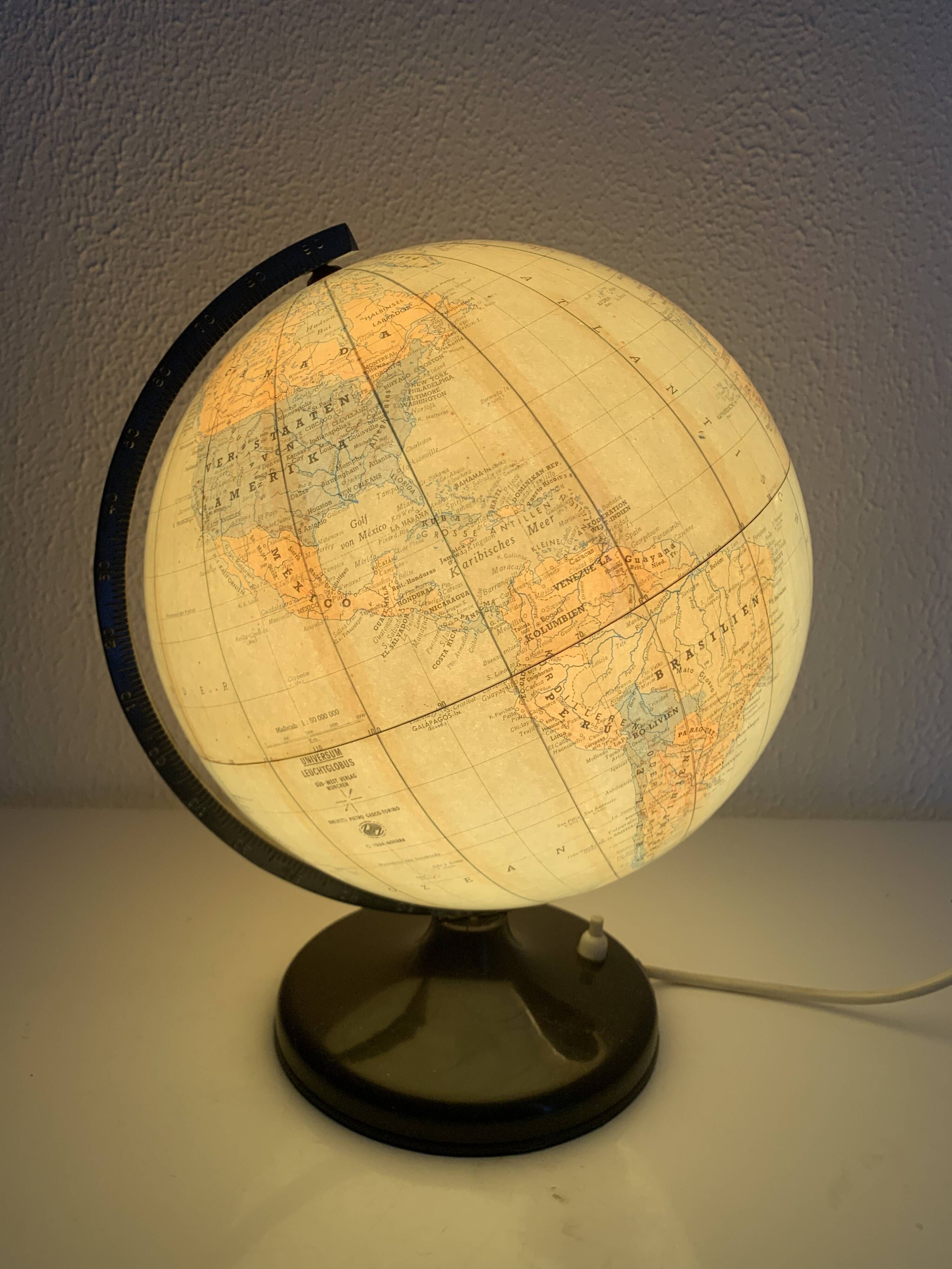Vintage 1960 globe terrestrial lamp Süd-West Verlag Munich - 34 cm
