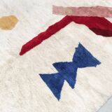 Moroccan Berber rug M'rirt, ecru with colorful patterns, 2.92x2.12m