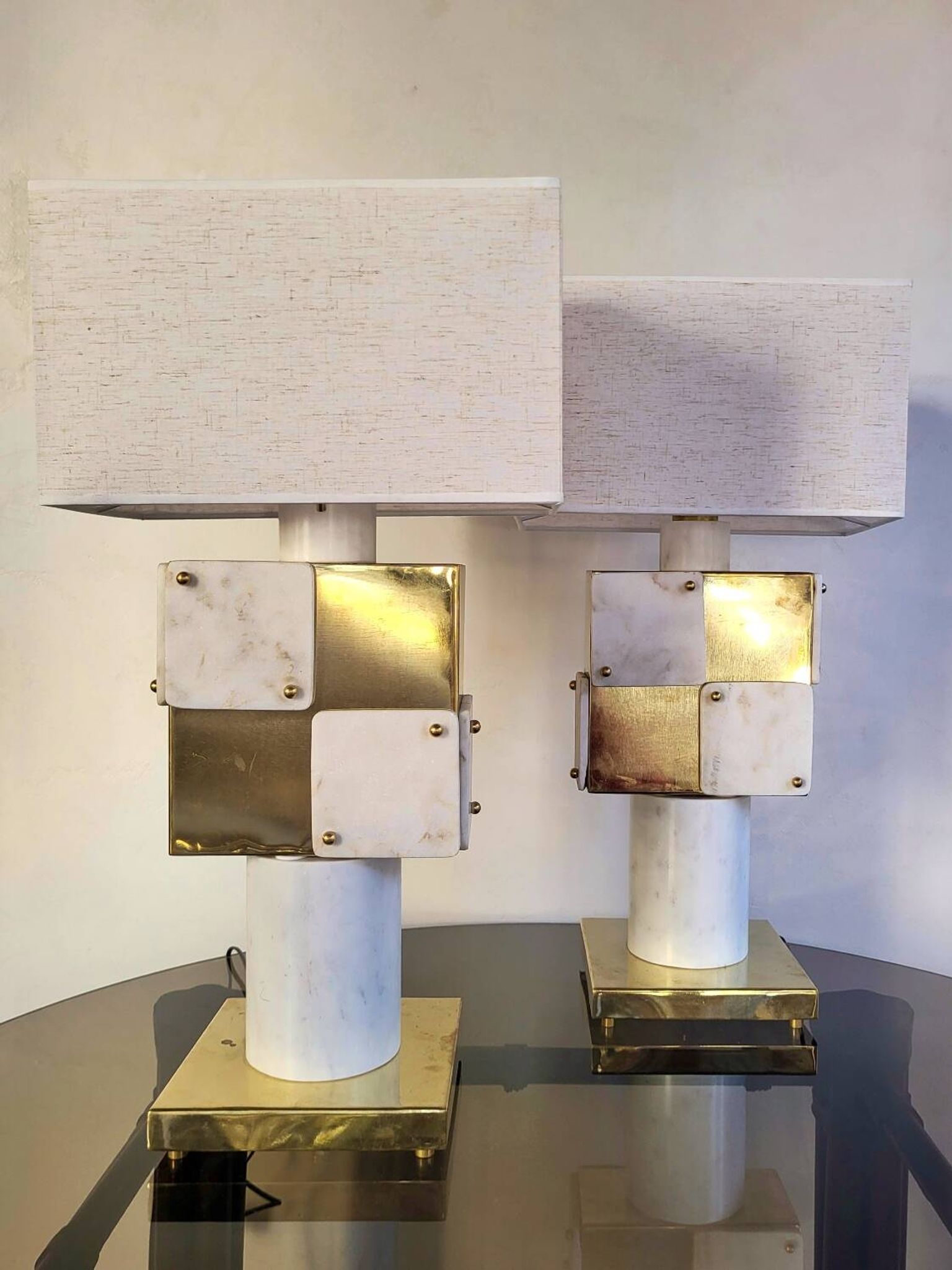 Italian lamp in marble and brass