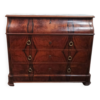 Commode secrétaire Louis Philippe en noyer et ronce de noyer