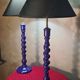 pair of twisted wooden lamps purple electric check 62x30