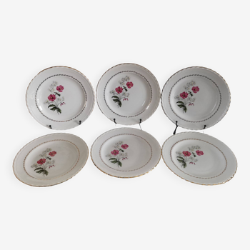 6 Anciennes Assiettes plates en Faïence L'Amandinoise  Modèle "Fleurettes"