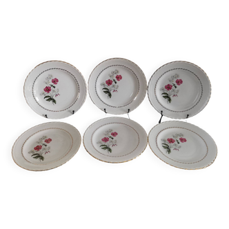 6 Old Earthenware Flat Plates L'Amandinoise Model "Fleurettes"