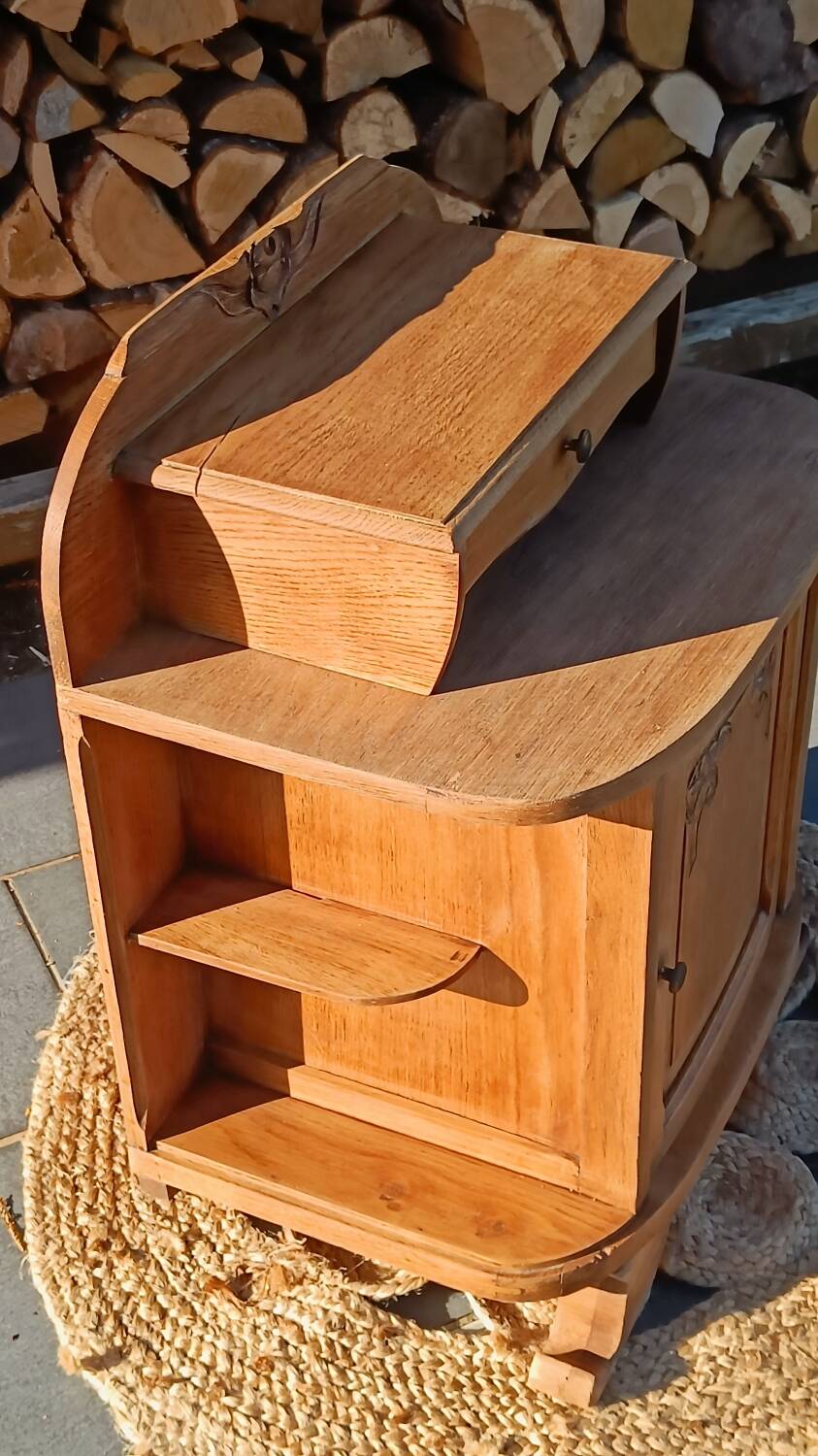 Art Deco bedside table in raw wood