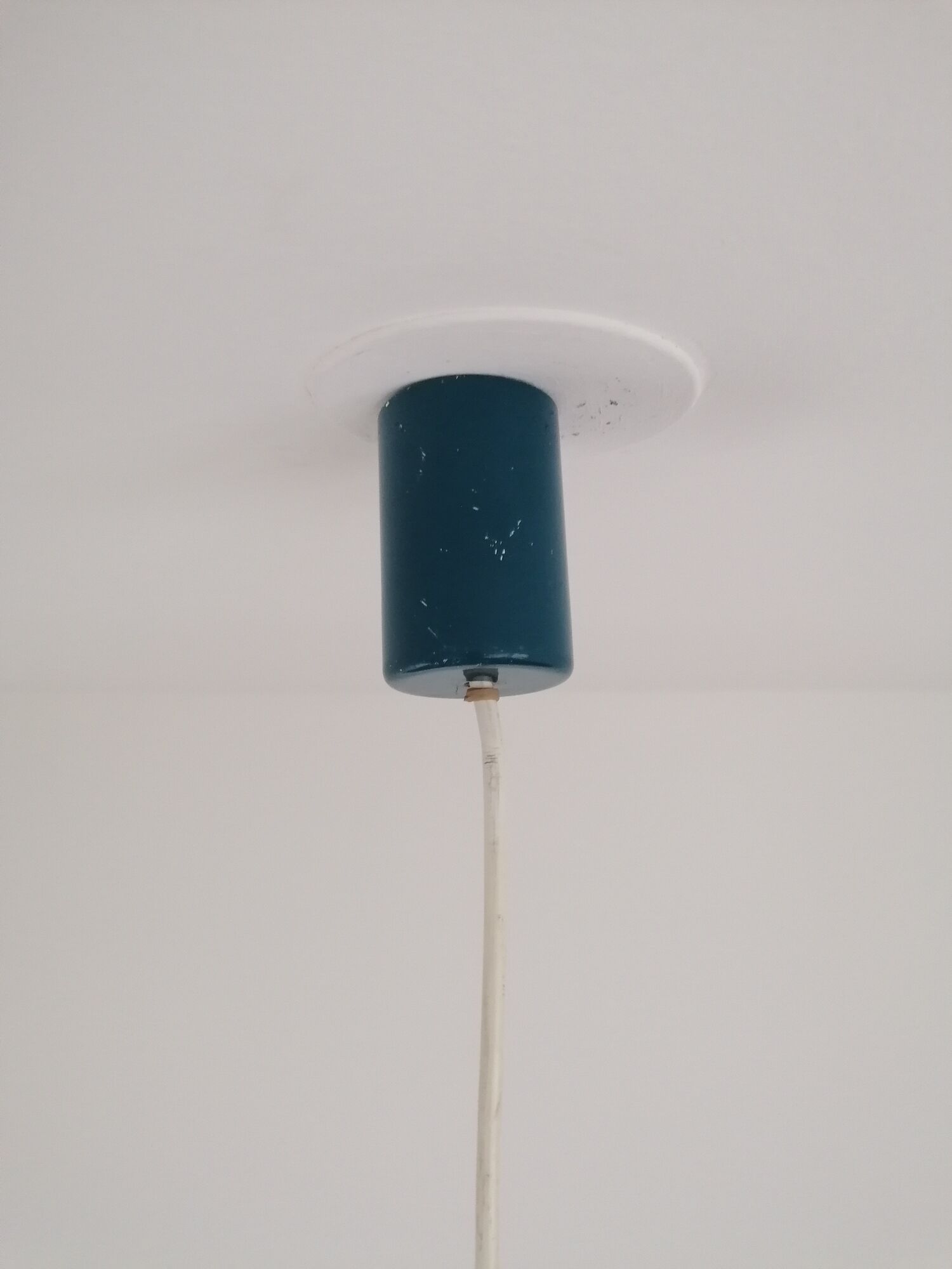 Suspension Pierre Disderot - Ovni Métal laqué bleu - Globe opaline - Années 50
