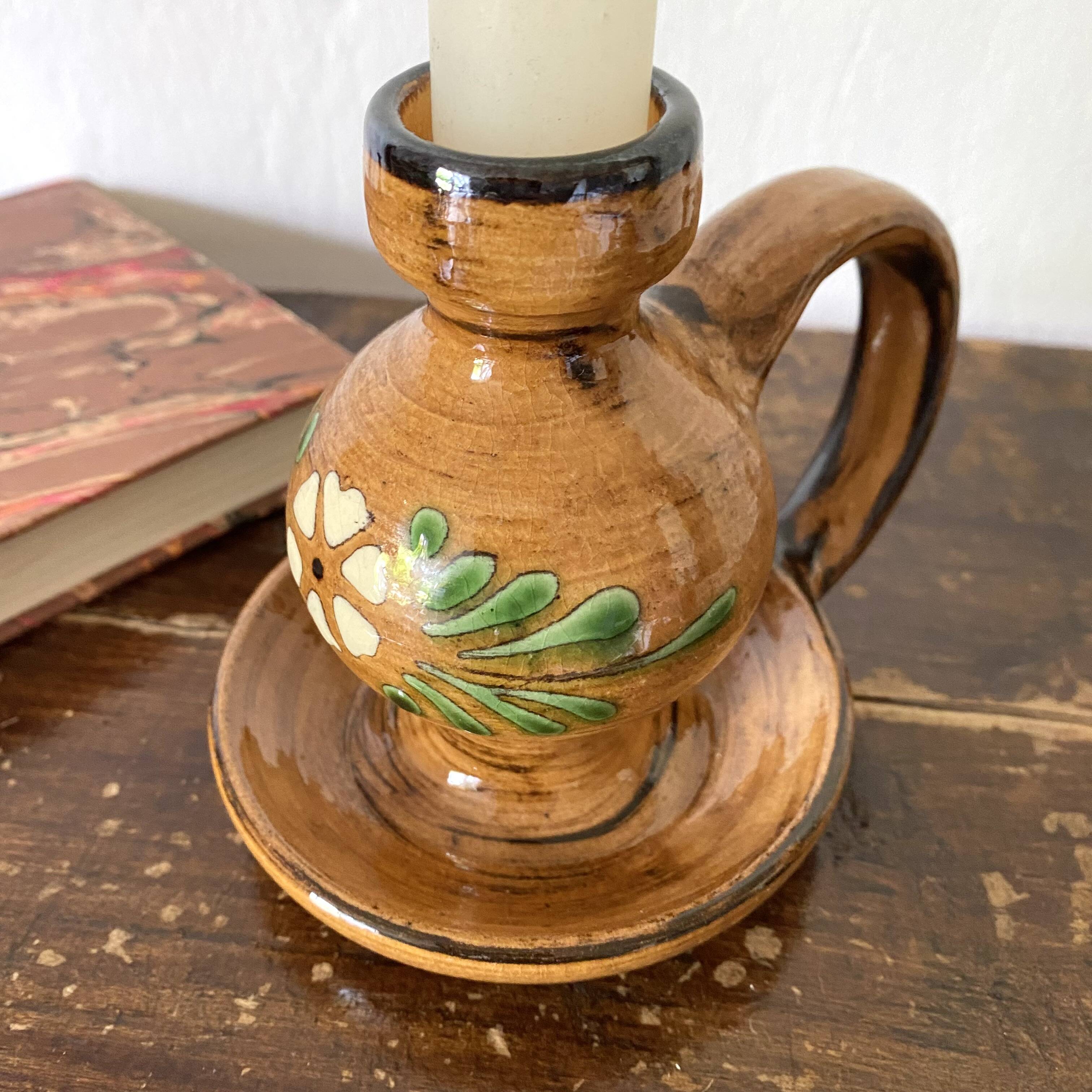 Ceramic thumb candle holder - floral decoration - Alsace
