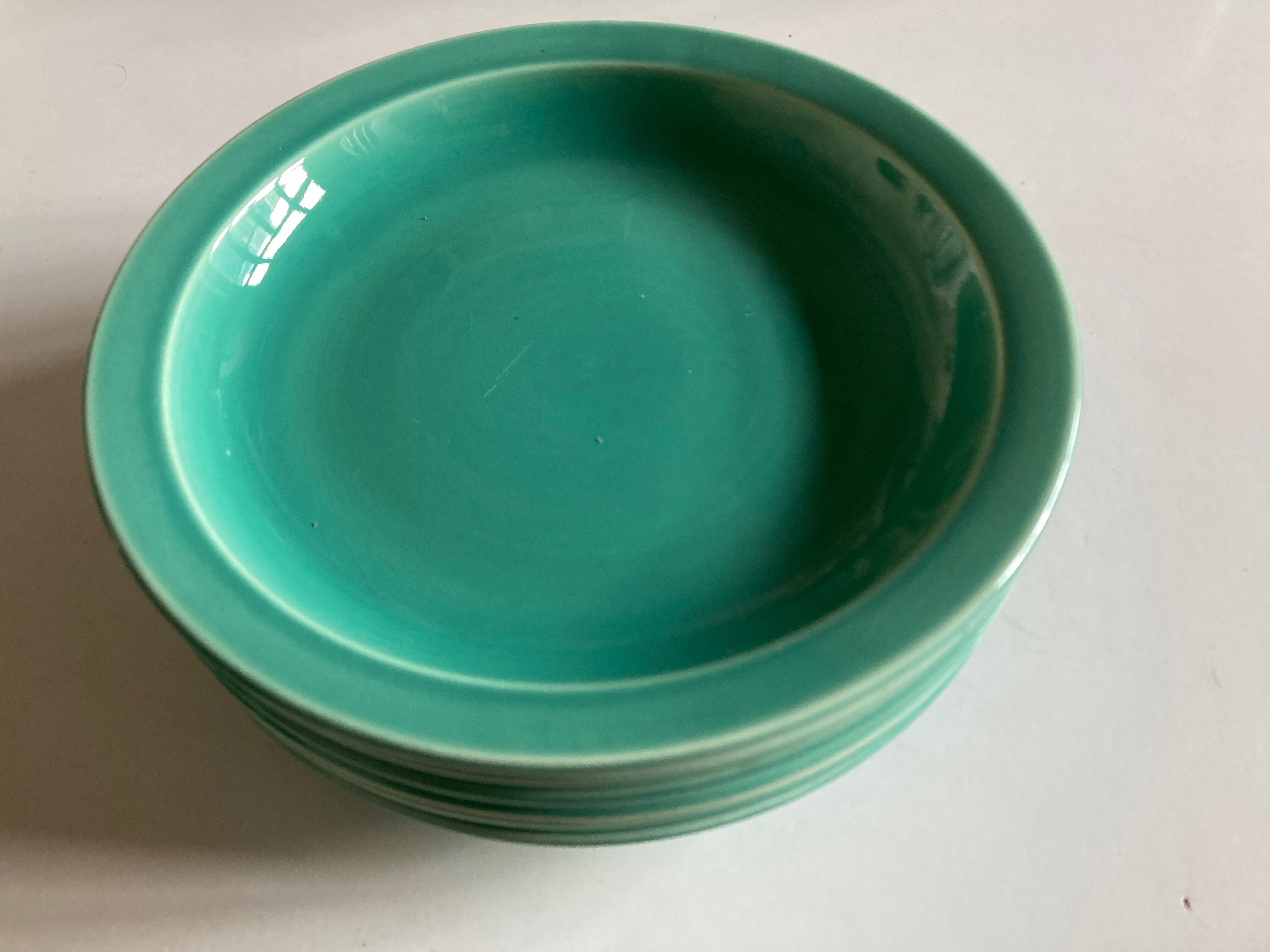 Set of 6 turquoise modernist hollow plates 1950 Villeroy and Boch