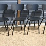 4 black metal and wood chairs