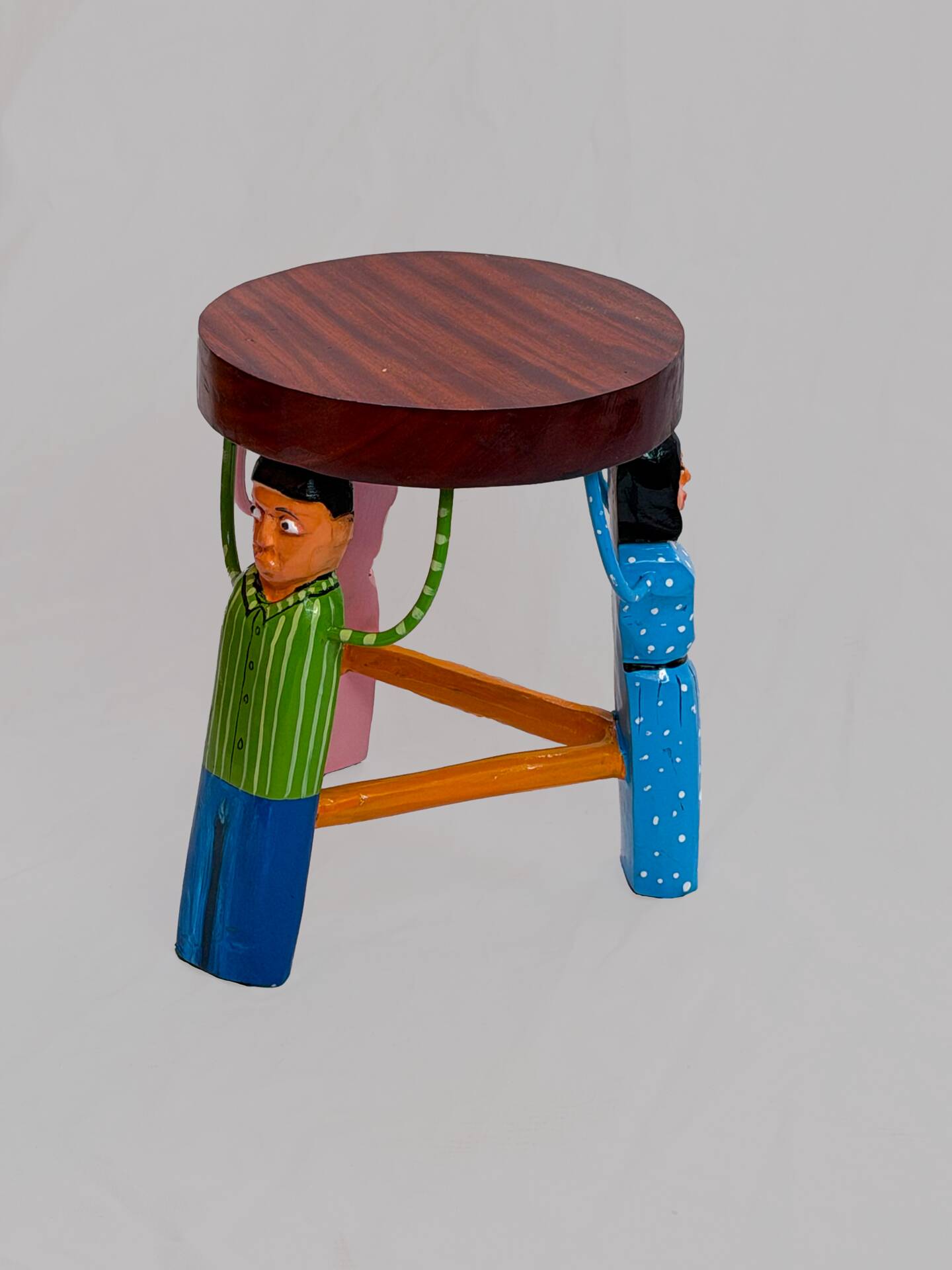 African stool carved and hand-painted – Unique piece from Burkina.