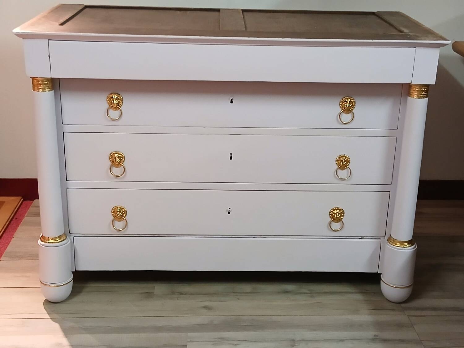 Empire Commode 19th Century - Couture Redesign "Marshmallow" & Gold Leaf