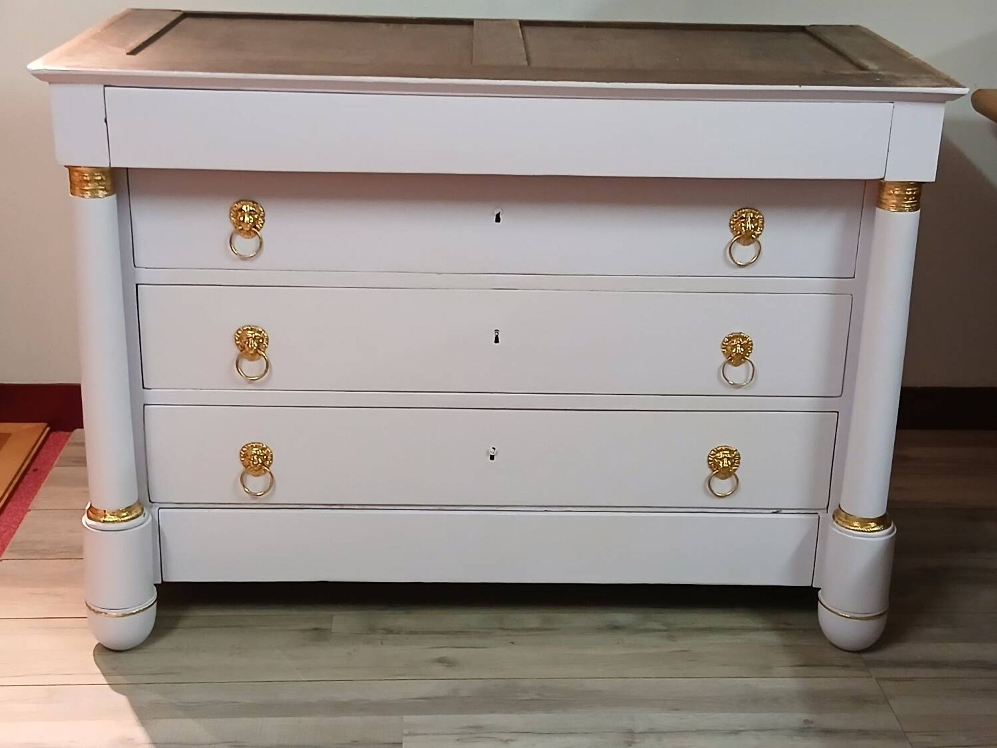 Commode Empire XIXe - Relooking Couture "Guimauve" & Feuille d'Or