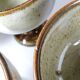 Set of 4 vintage glazed stoneware cider bowls/ice cream cups with stems.