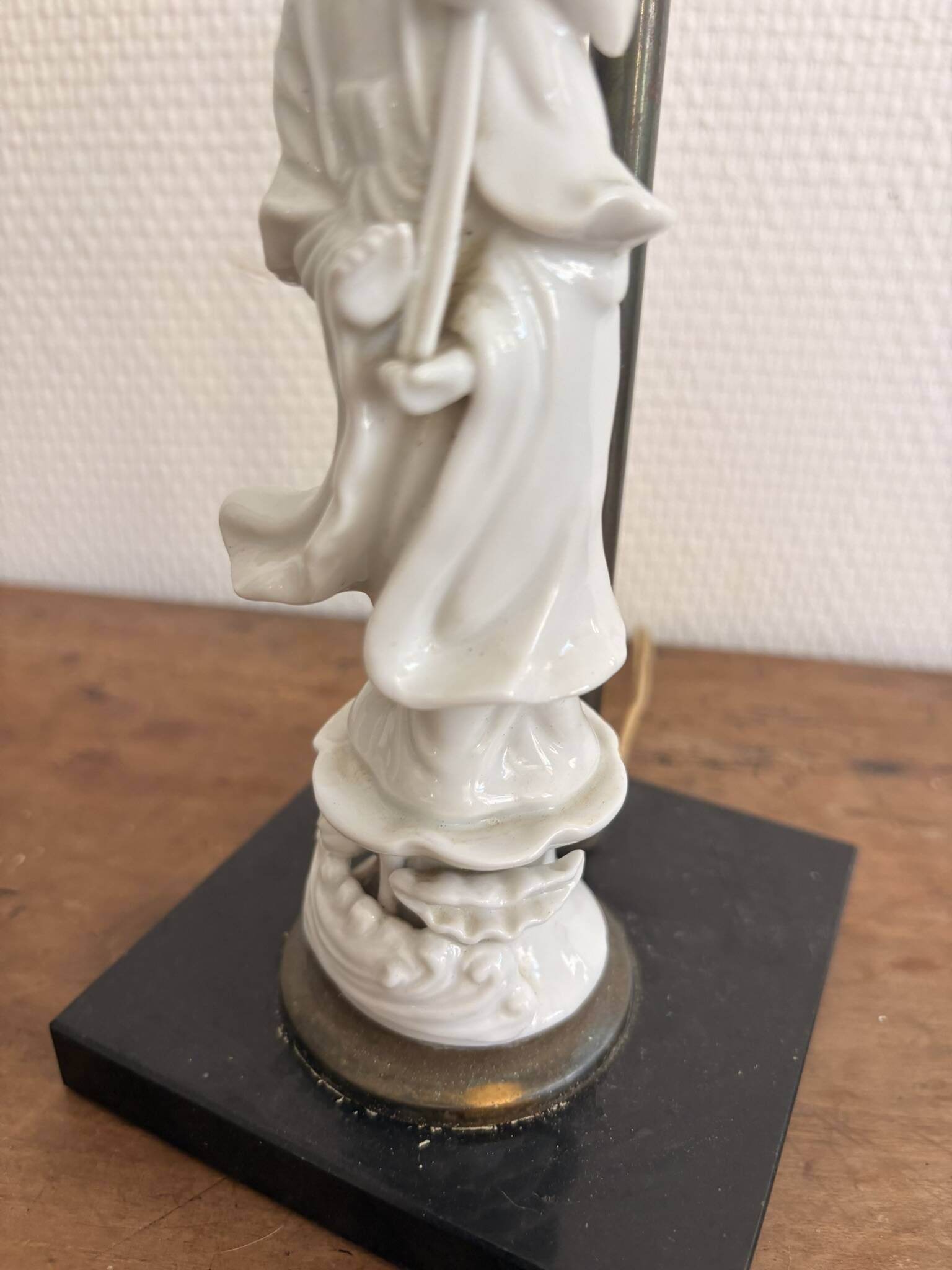 Ancient Guan Yin Lamp Base White Porcelain China Asian Goddess
