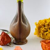 Soliflore vase in ancient sandstone brown and black ewer shape signed Denbac