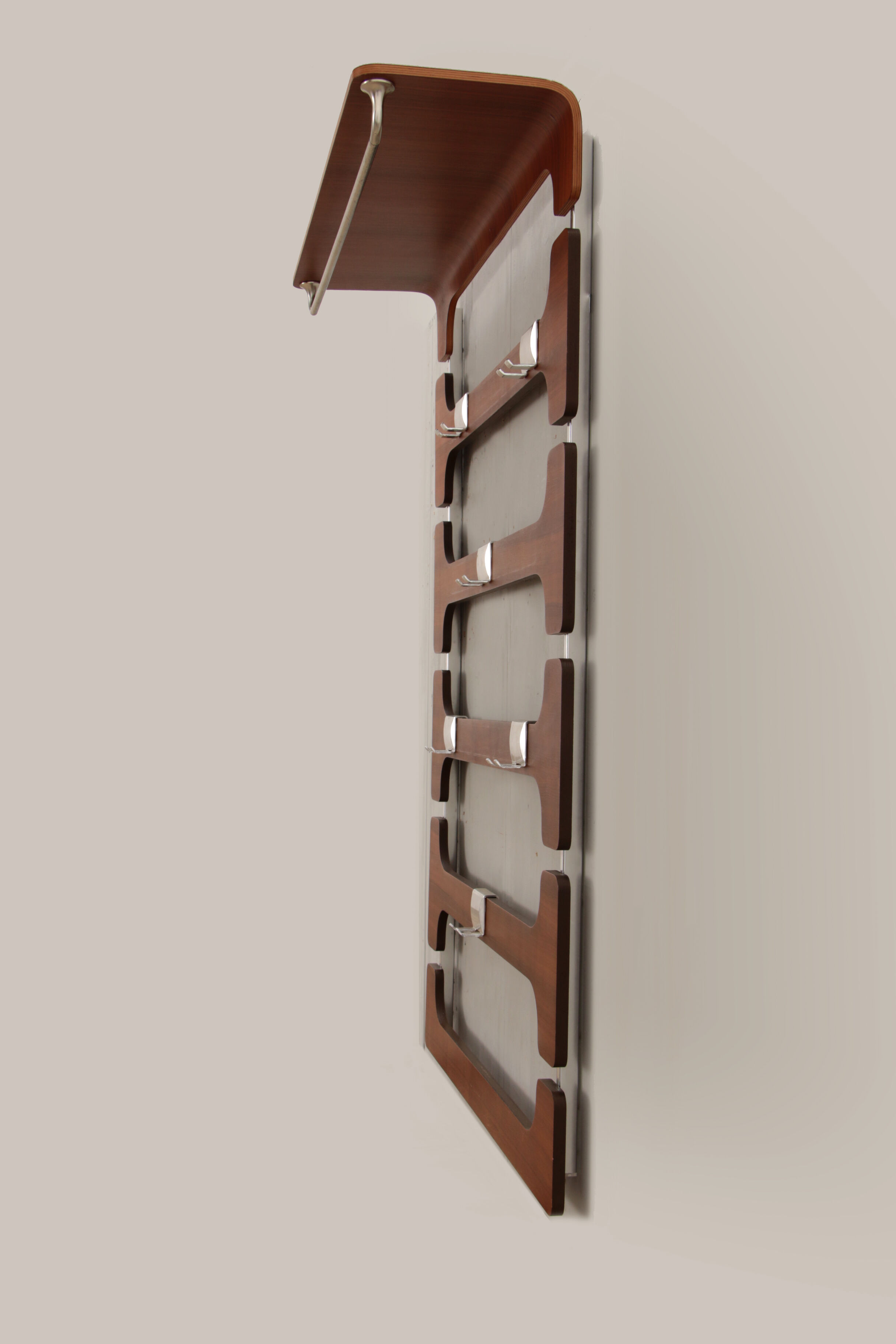 Vintage Wooden wall coat rack with hat shelf, 1960s