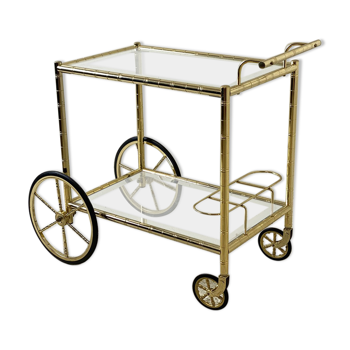 Rolling table in gilded metal imitation vintage bamboo 70's
