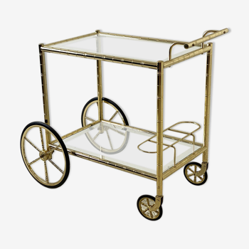 Table roulante en métal doré imitation bambou vintage 70