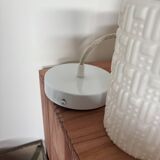 Set of three white Scandinavian opaline pendant lights