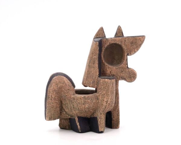 Sculpture cheval cubique en céramique peinte, années 70