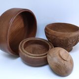 four vintage solid wood bowls