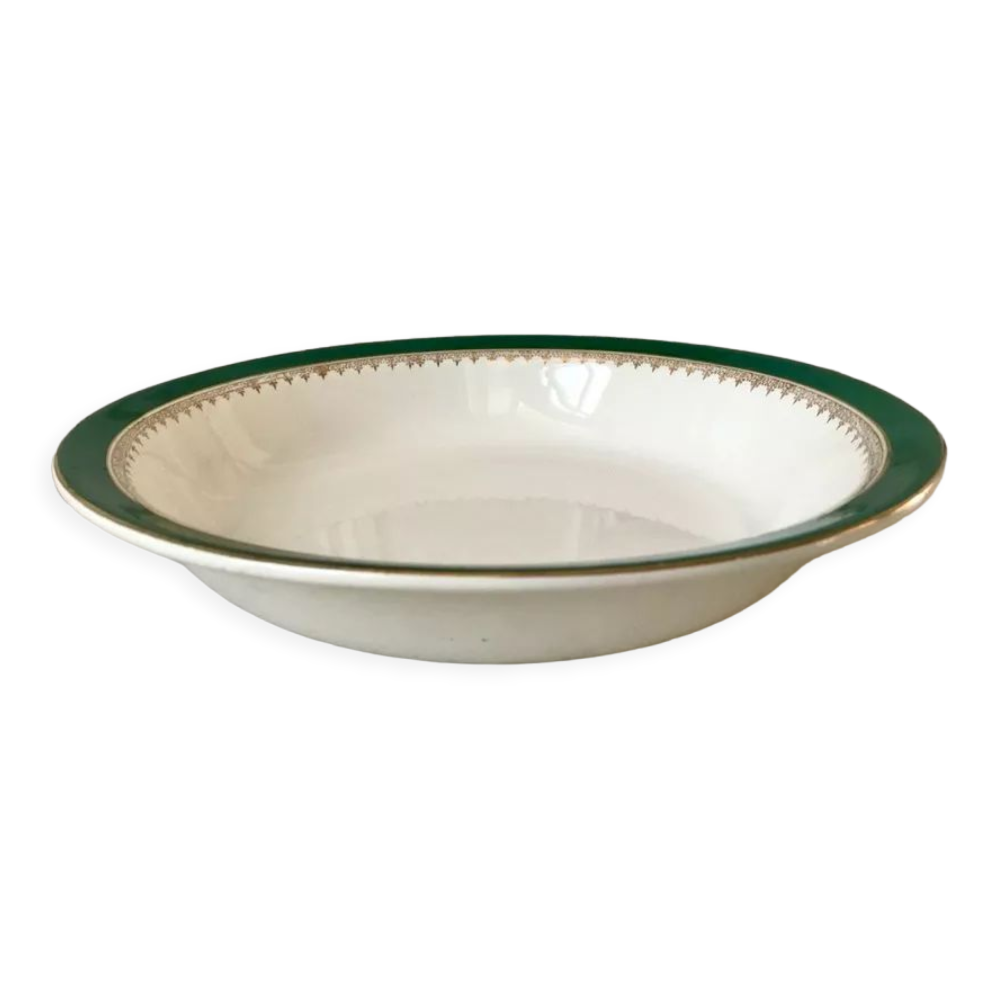 hollow dish Digoin Sarreguemines model "Martine" green and golden 50s