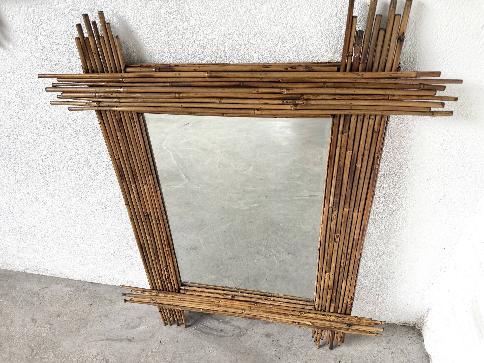 Pair of large vintage bamboo mirrors, 1970s
