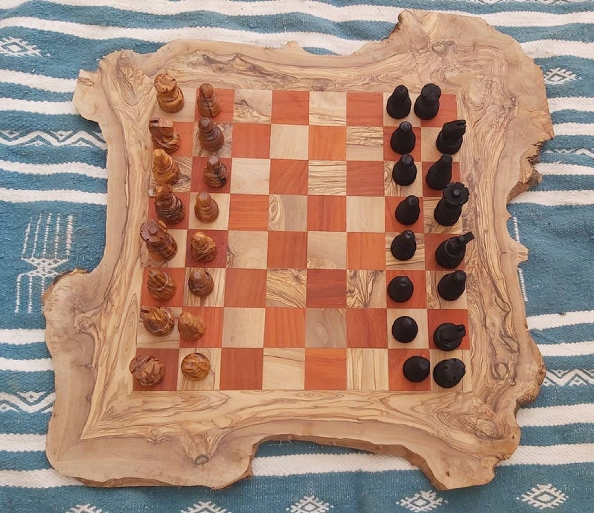 Rustic wooden chessboard