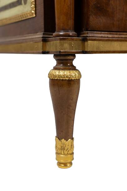 Empire style chest of drawers in lacquer, bronze and marble. Nineteenth century.