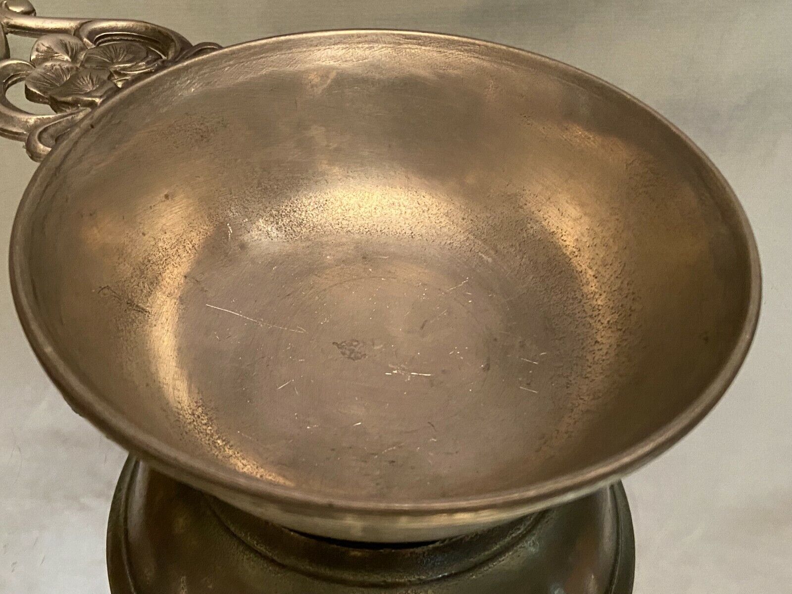 Regency style pewter bowl cup with handle