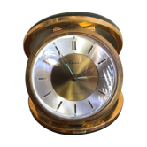 Old travel alarm clock reveco 7 jewels with date + vintage green case