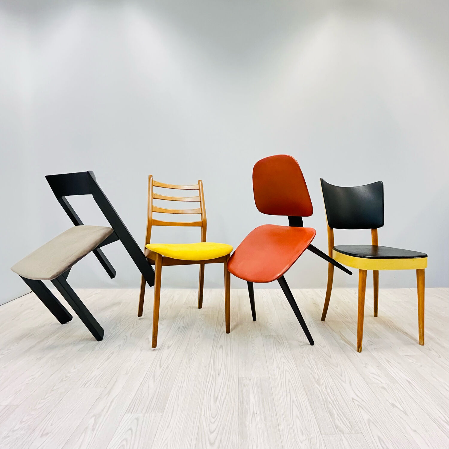 Four colourful chairs